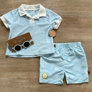 Lila & Jack Toddler Boy Swim 3 Piece Set Shirt Trunks Sunglasses 4T
